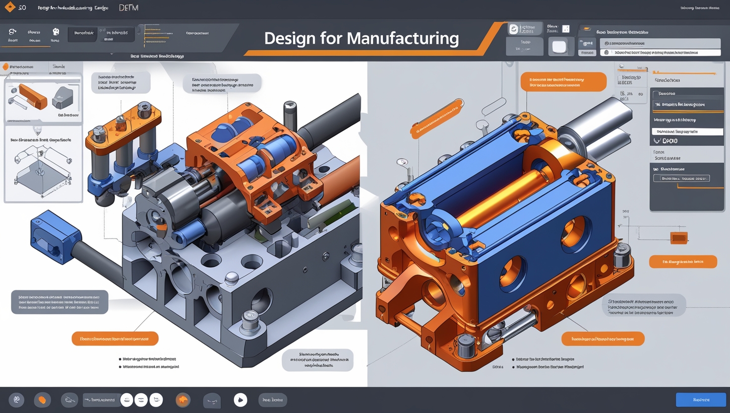 Comparison of complex product design versus DFM-optimized design for cost and manufacturing efficiency.