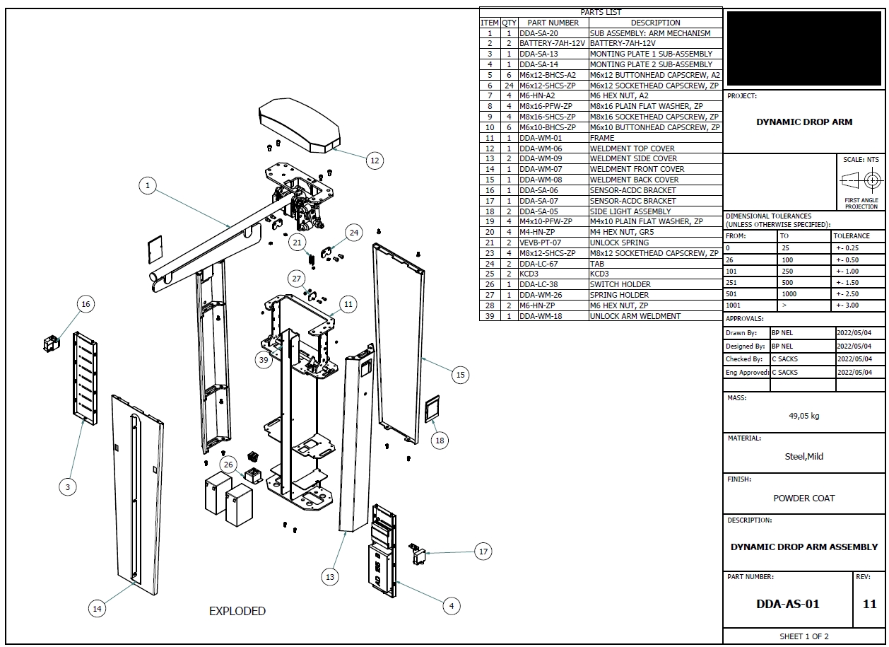 Sheet metal fabrication example showing BOM with 2D Drawing