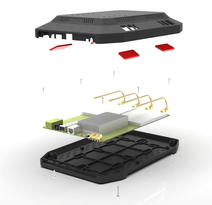 PCB enclosure design showing internal component layout, mounting features, and manufacturable housing structure.